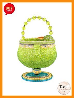 Beaded Top Handle Handbag, Margarita Glass Novelty Purse, Cocktail-Themed